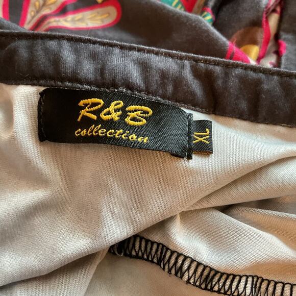 R&B Multi Color 3/4 Sleeve Boho Floral Resort Artsy Pockets Tunic Dress XL - Picture 5 of 8